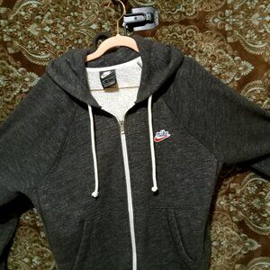 Nike Fluffy Charcoal Zip Front Logo Hoodie - Size LGG Classic Logo